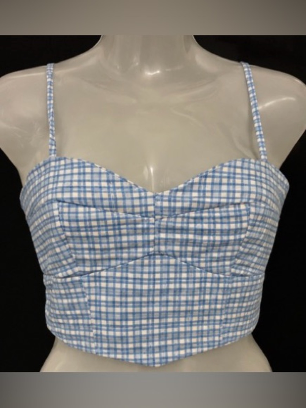 Ardene Blue Gingham Bustier Crop Top Small Coquette Y2K